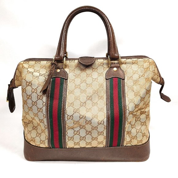 Authentic Gucci Travel Duffel Tote Bag Brown Canvas - Picture 1 of 8
